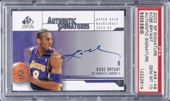 2003-04 SP Signature "Authentic Signatures" #AS-KB Kobe Bryant Signed Card – PSA GEM MT 10